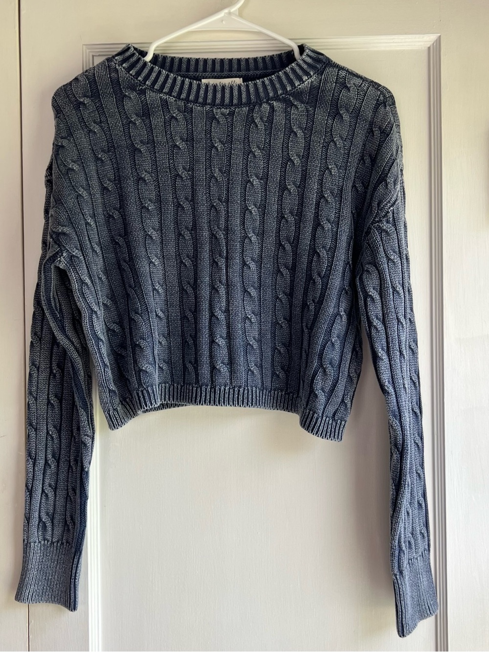 Cable Knit Cropped Sweater - Gray/Denmin Color - long sleeve - NWT - 100% cotton
